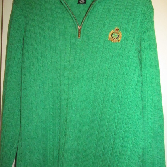 Polo Ralph Lauren Zip Up Sweater Cable Knit Green - Picture 7 of 8